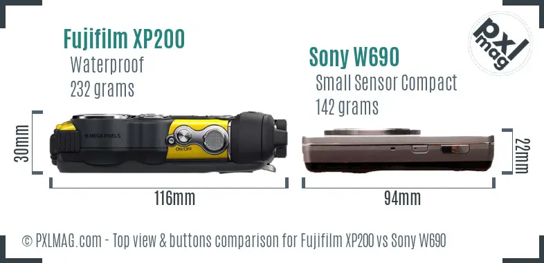Fujifilm XP200 vs Sony W690 top view buttons comparison
