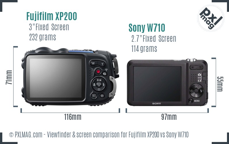 Fujifilm XP200 vs Sony W710 Screen and Viewfinder comparison