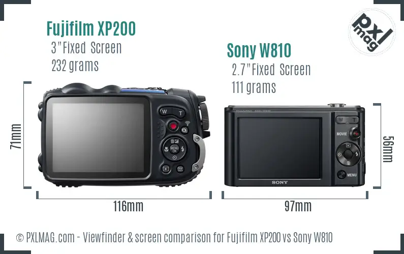 Fujifilm XP200 vs Sony W810 Screen and Viewfinder comparison