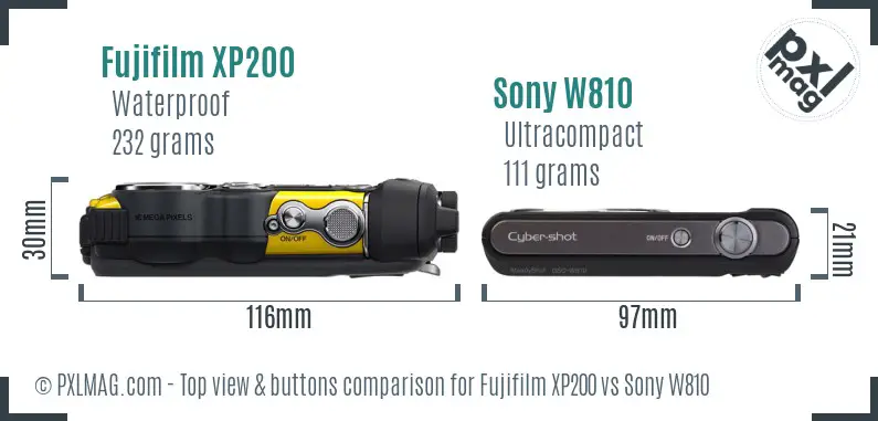 Fujifilm XP200 vs Sony W810 top view buttons comparison
