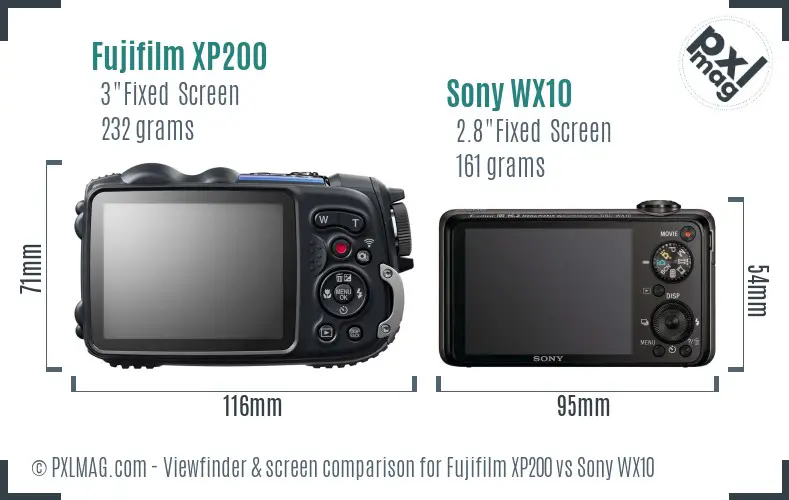 Fujifilm XP200 vs Sony WX10 Screen and Viewfinder comparison Fujifilm XP200 vs Sony WX10 Screen and Viewfinder comparison