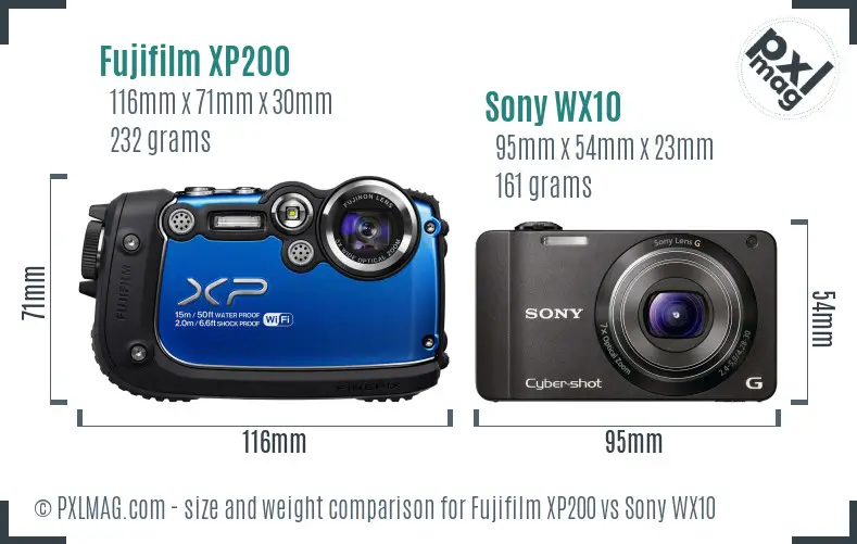 Fujifilm XP200 vs Sony WX10 size comparison Fujifilm XP200 vs Sony WX10 size comparison