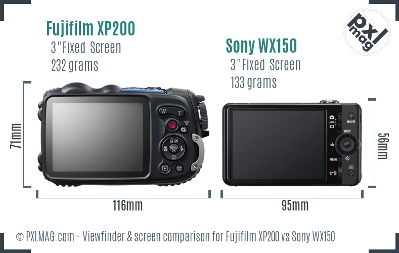 Fujifilm XP200 vs Sony WX150 Screen and Viewfinder comparison