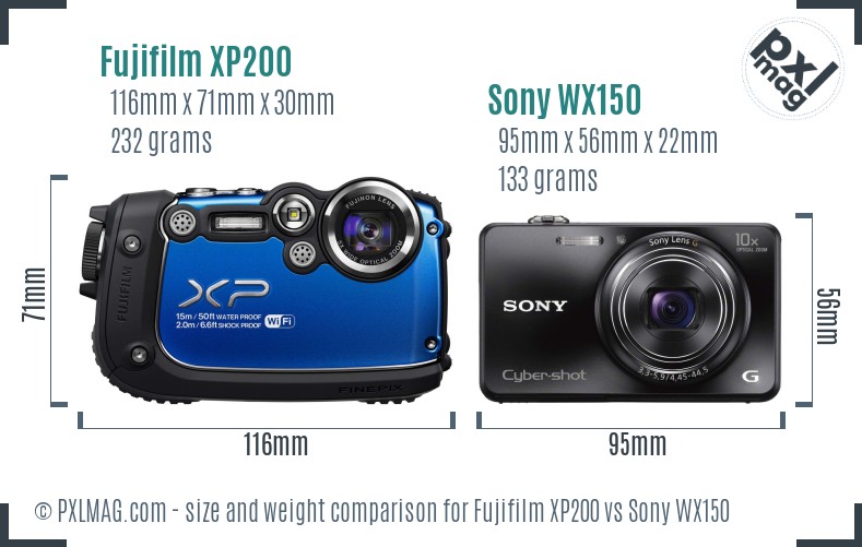 Fujifilm XP200 vs Sony WX150 size comparison Fujifilm XP200 vs Sony WX150 size comparison
