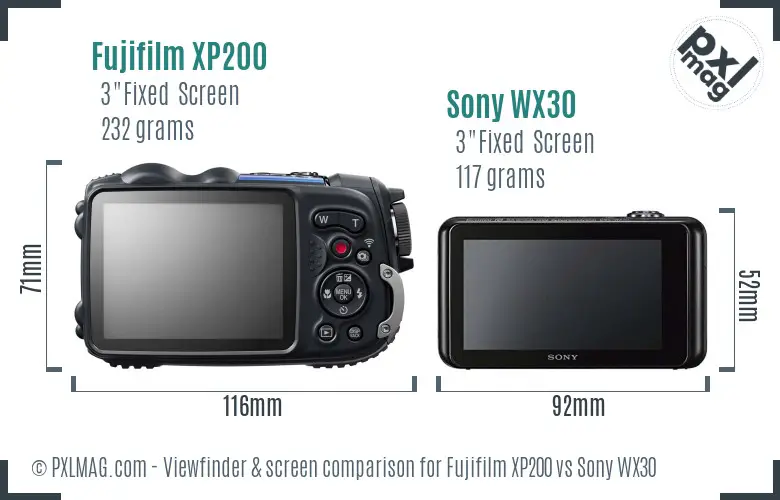 Fujifilm XP200 vs Sony WX30 Screen and Viewfinder comparison