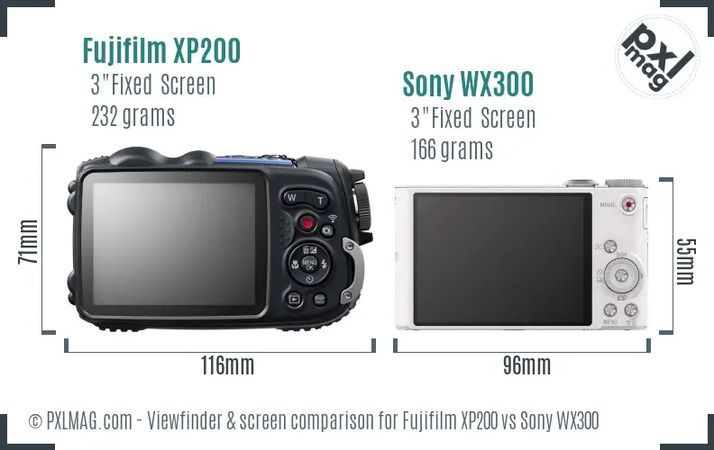 Fujifilm XP200 vs Sony WX300 Screen and Viewfinder comparison