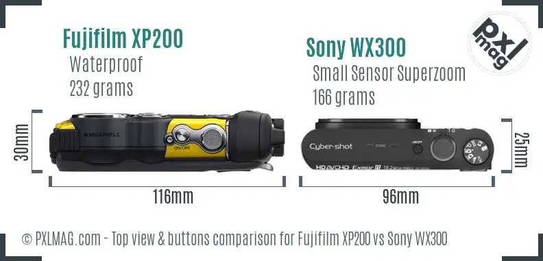 Fujifilm XP200 vs Sony WX300 top view buttons comparison