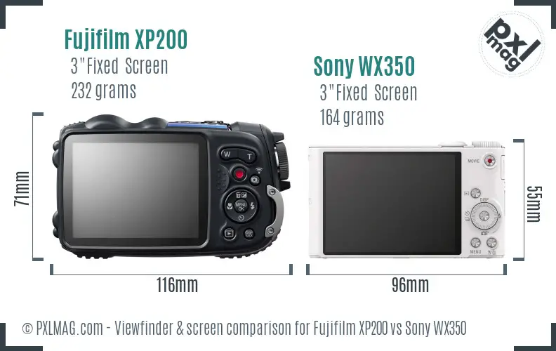Fujifilm XP200 vs Sony WX350 Screen and Viewfinder comparison
