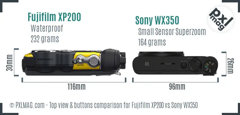 Fujifilm XP200 vs Sony WX350 top view buttons comparison