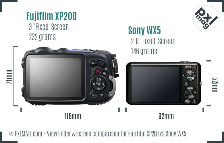 Fujifilm XP200 vs Sony WX5 Screen and Viewfinder comparison