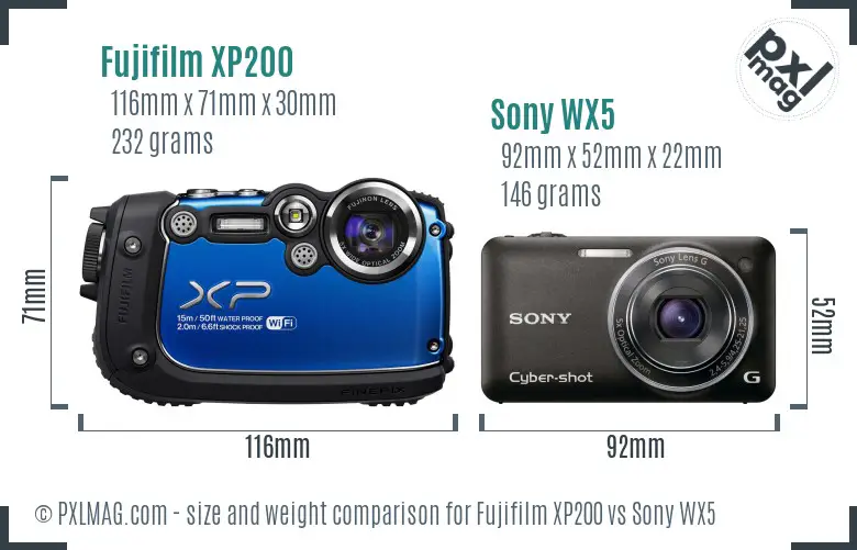 Fujifilm XP200 vs Sony WX5 size comparison