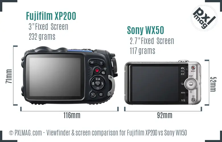 Fujifilm XP200 vs Sony WX50 Screen and Viewfinder comparison