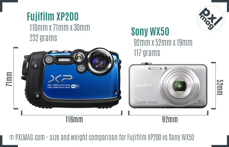 Fujifilm XP200 vs Sony WX50 size comparison