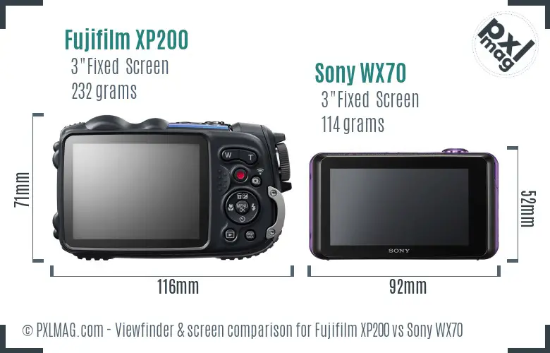 Fujifilm XP200 vs Sony WX70 Screen and Viewfinder comparison