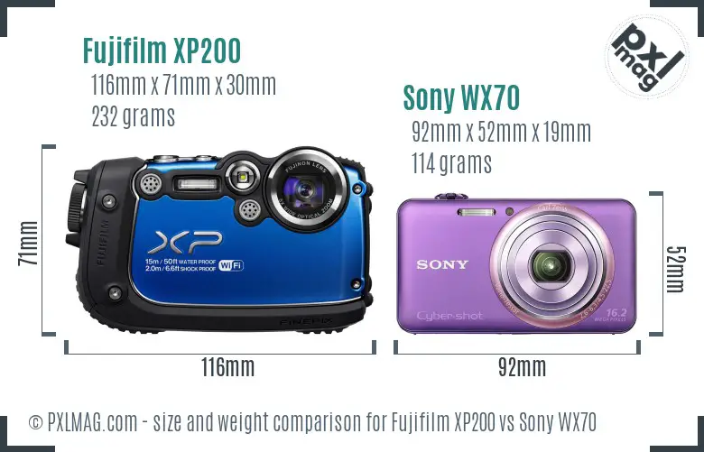 Fujifilm XP200 vs Sony WX70 size comparison