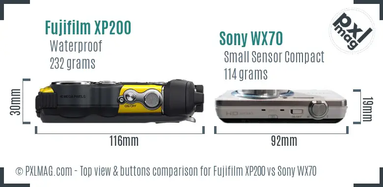 Fujifilm XP200 vs Sony WX70 top view buttons comparison