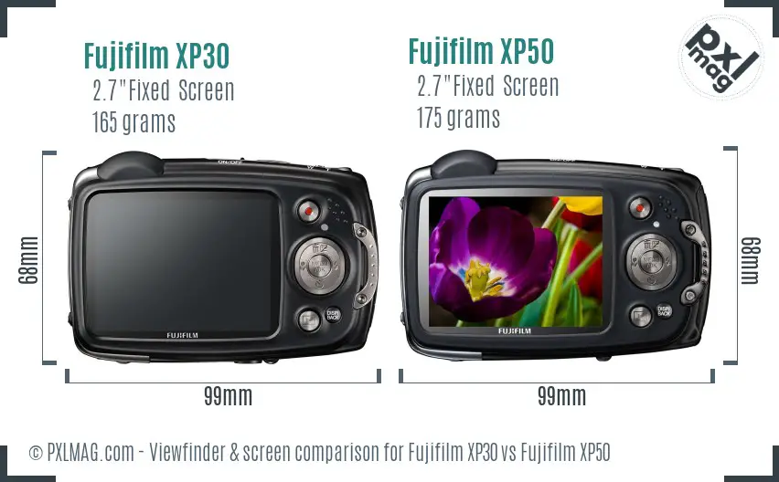 Fujifilm XP30 vs Fujifilm XP50 Screen and Viewfinder comparison