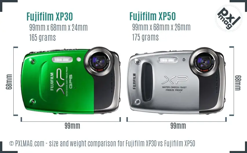 Fujifilm XP30 vs Fujifilm XP50 size comparison
