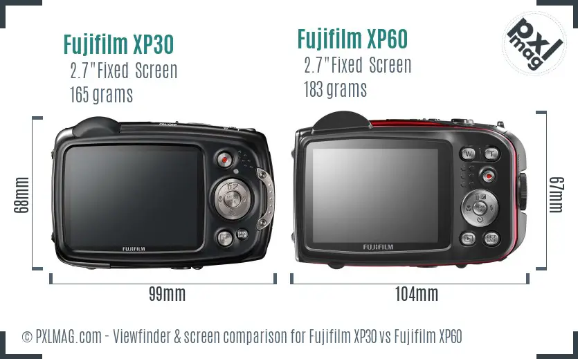 Fujifilm XP30 vs Fujifilm XP60 Screen and Viewfinder comparison