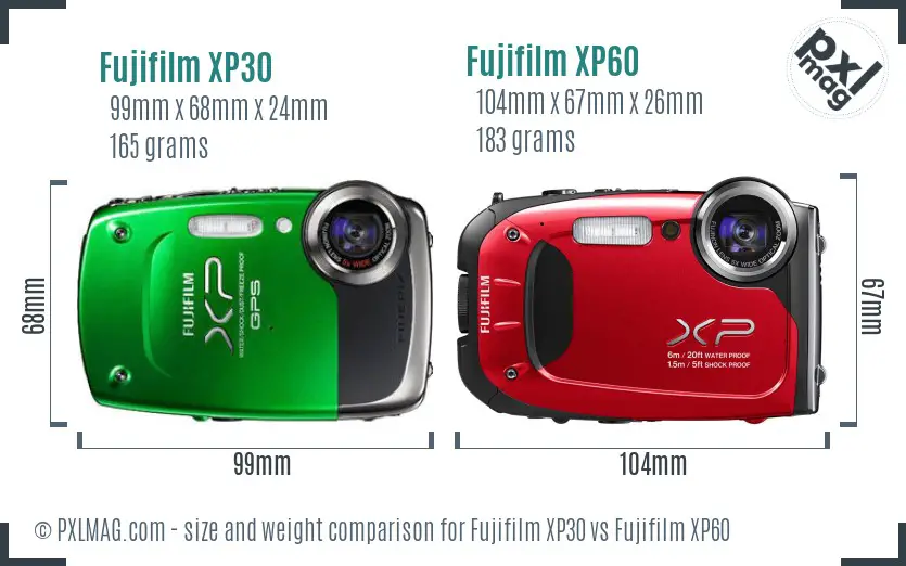 Fujifilm XP30 vs Fujifilm XP60 size comparison