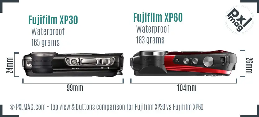Fujifilm XP30 vs Fujifilm XP60 top view buttons comparison