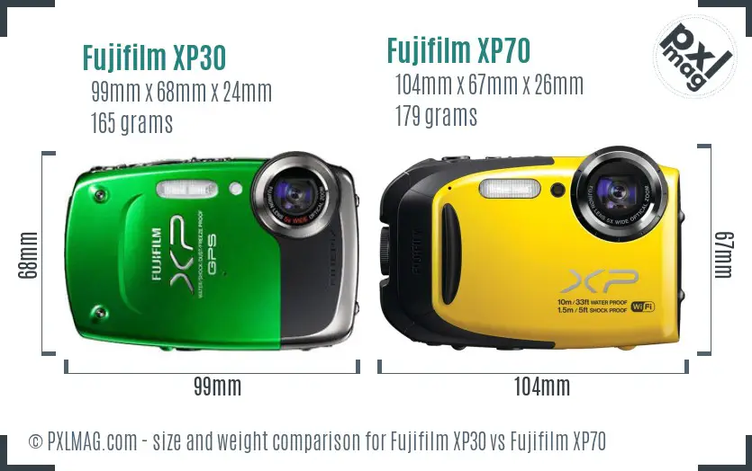 Fujifilm XP30 vs Fujifilm XP70 size comparison