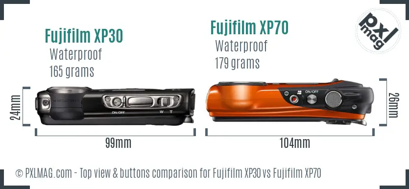 Fujifilm XP30 vs Fujifilm XP70 top view buttons comparison