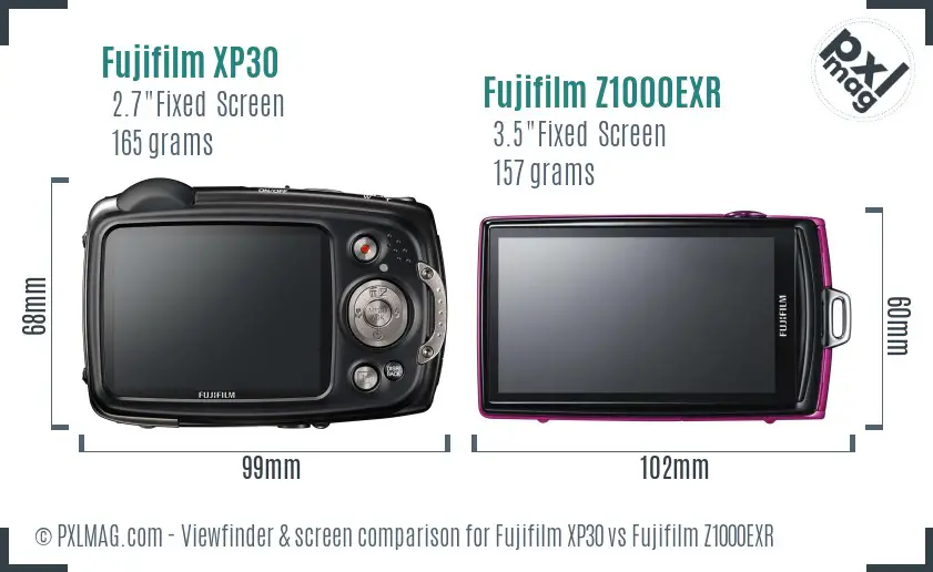 Fujifilm XP30 vs Fujifilm Z1000EXR Screen and Viewfinder comparison