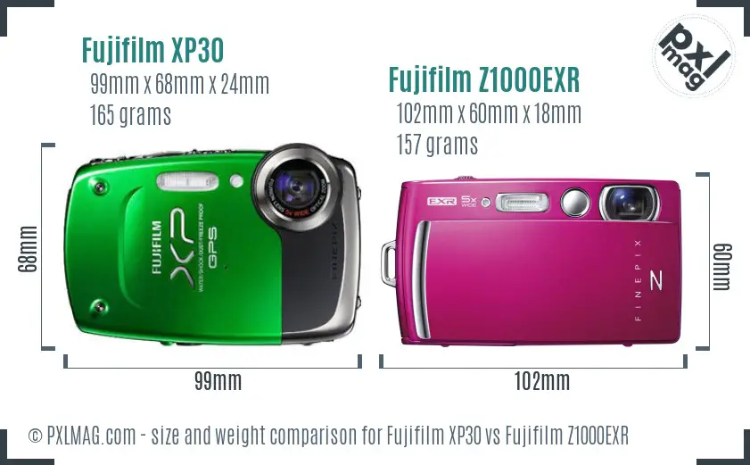 Fujifilm XP30 vs Fujifilm Z1000EXR size comparison