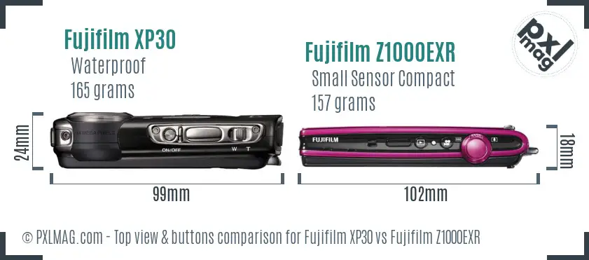 Fujifilm XP30 vs Fujifilm Z1000EXR top view buttons comparison