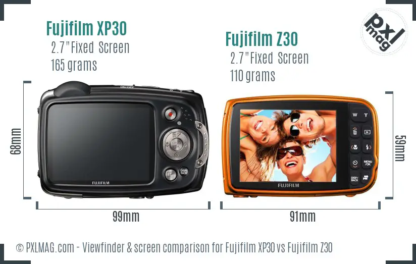 Fujifilm XP30 vs Fujifilm Z30 Screen and Viewfinder comparison