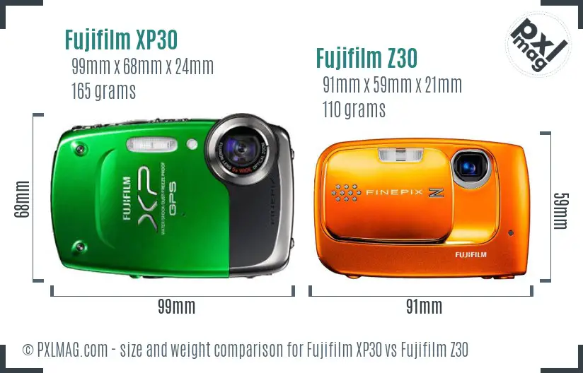 Fujifilm XP30 vs Fujifilm Z30 size comparison