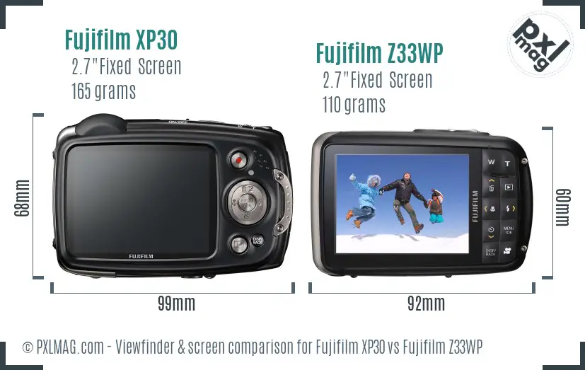 Fujifilm XP30 vs Fujifilm Z33WP Screen and Viewfinder comparison