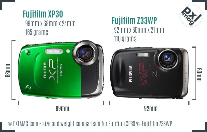 Fujifilm XP30 vs Fujifilm Z33WP size comparison