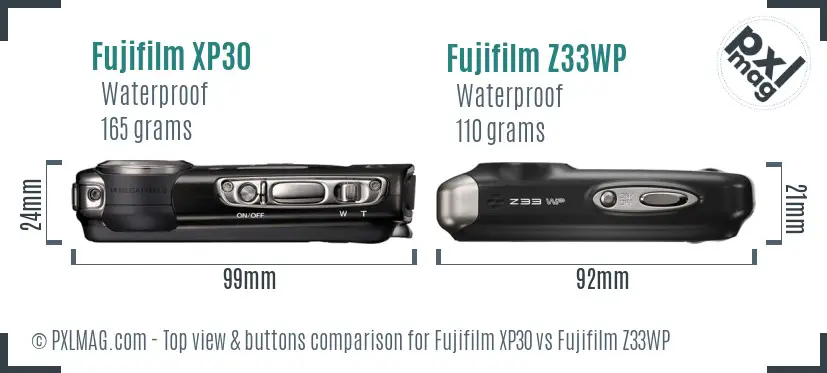 Fujifilm XP30 vs Fujifilm Z33WP top view buttons comparison