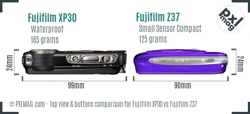 Fujifilm XP30 vs Fujifilm Z37 top view buttons comparison