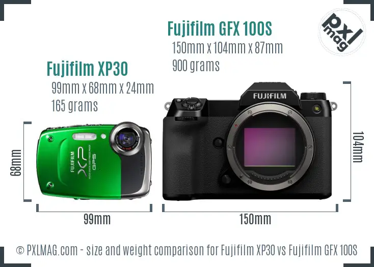 Fujifilm XP30 vs Fujifilm GFX 100S size comparison Fujifilm XP30 vs Fujifilm GFX 100S size comparison