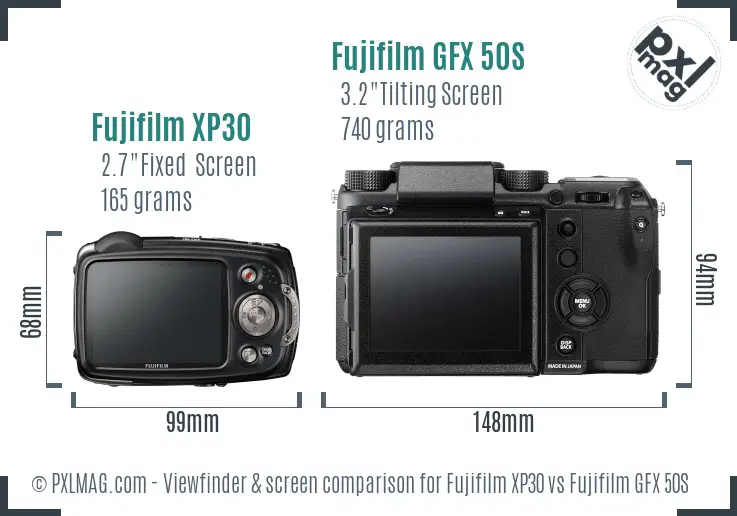 Fujifilm XP30 vs Fujifilm GFX 50S Screen and Viewfinder comparison