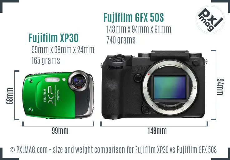 Fujifilm XP30 vs Fujifilm GFX 50S size comparison