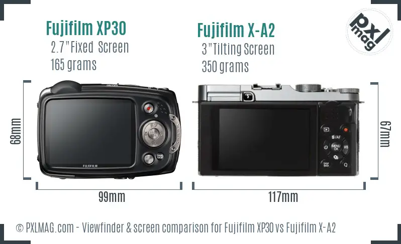 Fujifilm XP30 vs Fujifilm X-A2 Screen and Viewfinder comparison Fujifilm XP30 vs Fujifilm X-A2 Screen and Viewfinder comparison