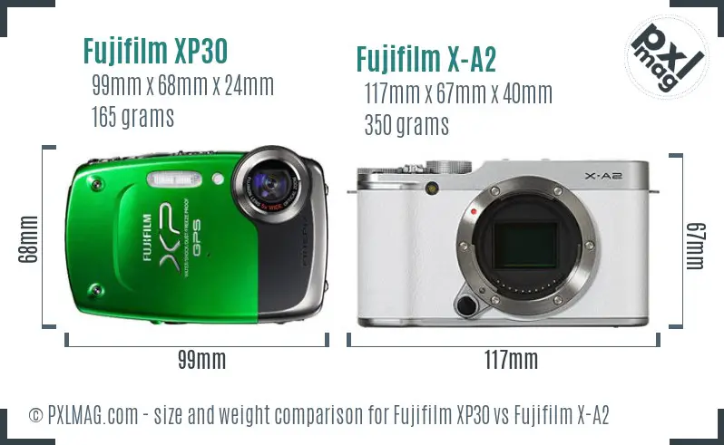 Fujifilm XP30 vs Fujifilm X-A2 size comparison Fujifilm XP30 vs Fujifilm X-A2 size comparison