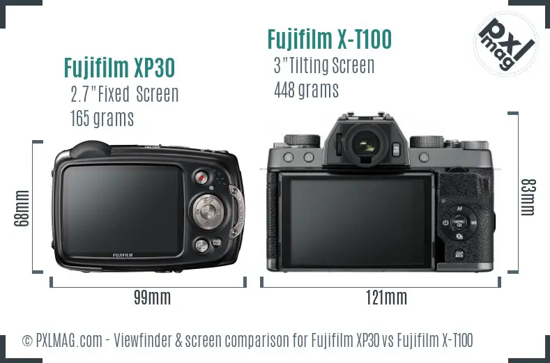 Fujifilm XP30 vs Fujifilm X-T100 Screen and Viewfinder comparison