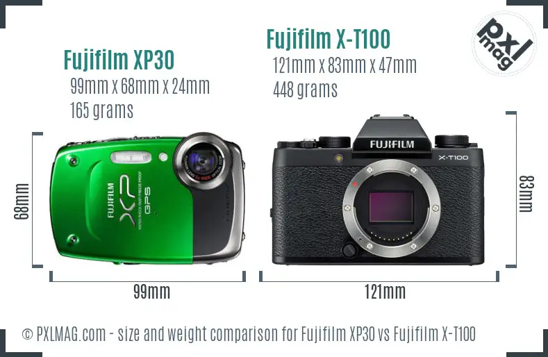 Fujifilm XP30 vs Fujifilm X-T100 size comparison