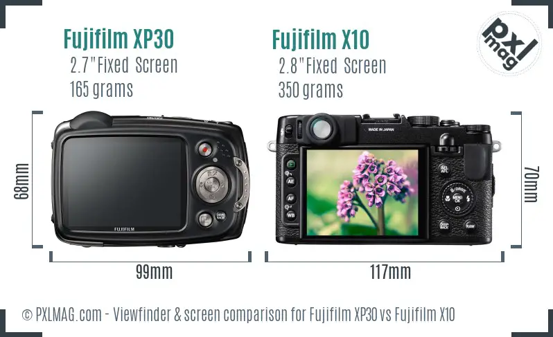 Fujifilm XP30 vs Fujifilm X10 Screen and Viewfinder comparison