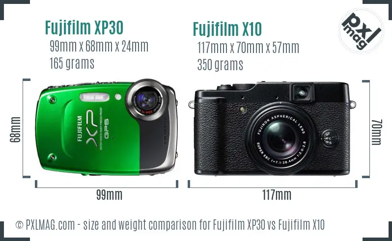 Fujifilm XP30 vs Fujifilm X10 size comparison