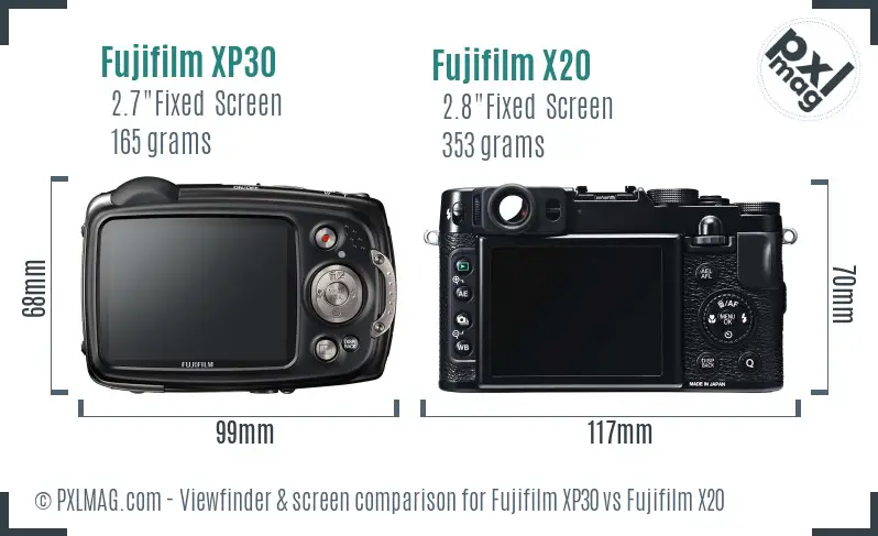 Fujifilm XP30 vs Fujifilm X20 Screen and Viewfinder comparison Fujifilm XP30 vs Fujifilm X20 Screen and Viewfinder comparison