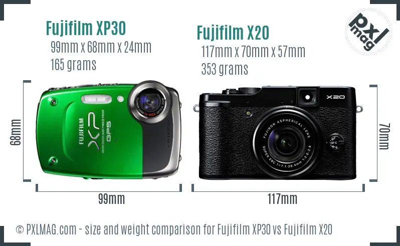 Fujifilm XP30 vs Fujifilm X20 size comparison Fujifilm XP30 vs Fujifilm X20 size comparison