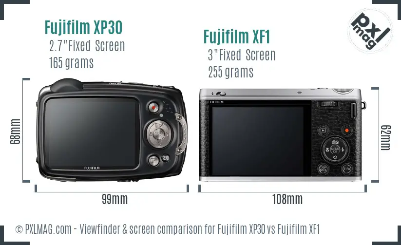 Fujifilm XP30 vs Fujifilm XF1 Screen and Viewfinder comparison