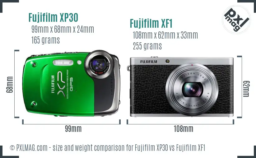 Fujifilm XP30 vs Fujifilm XF1 size comparison