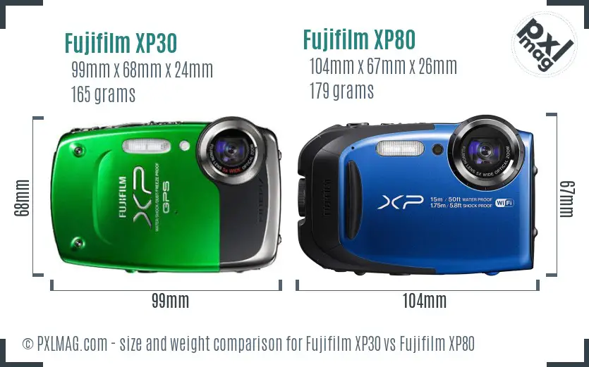 Fujifilm XP30 vs Fujifilm XP80 size comparison